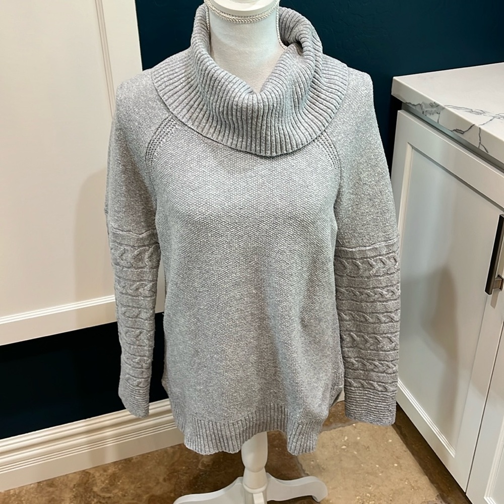 Calvin Klein gray turtleneck sweater.